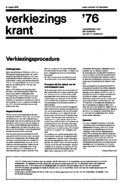 Voorzijde van magazine: TH berichten verkiezingskrant - 12 maart 1976