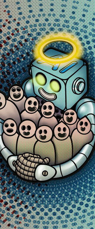 Twee visies op de relatie tussen mens en AI. Illustratie | Pascal Tieman