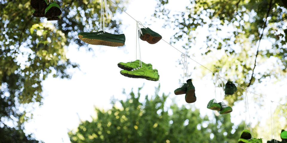 Groene sneakers boven het Limbopad.