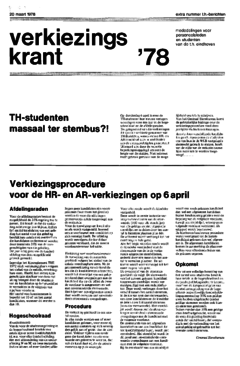Voorzijde van magazine: TH berichten verkiezingskrant - 20 maart 1978