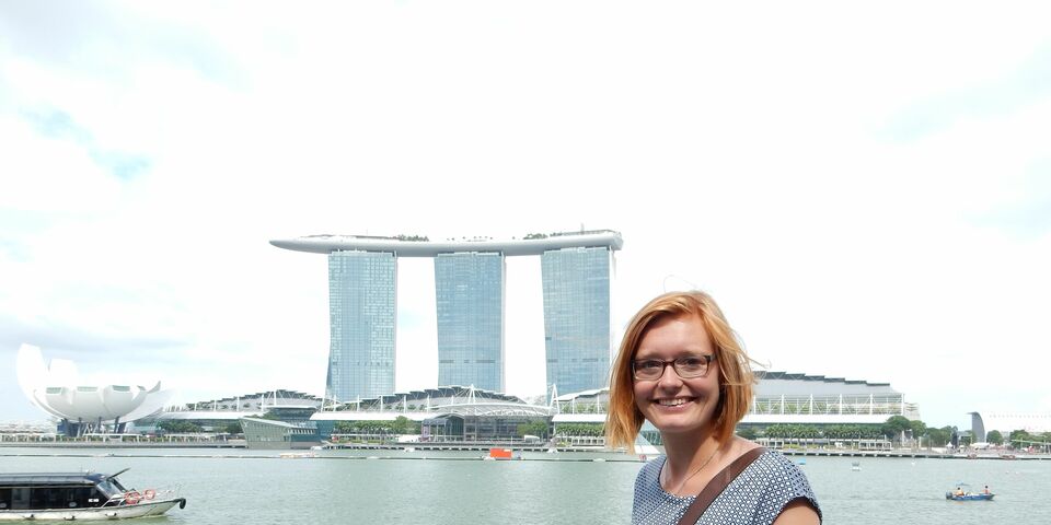 Voor het Marina Bay Sands hotel.