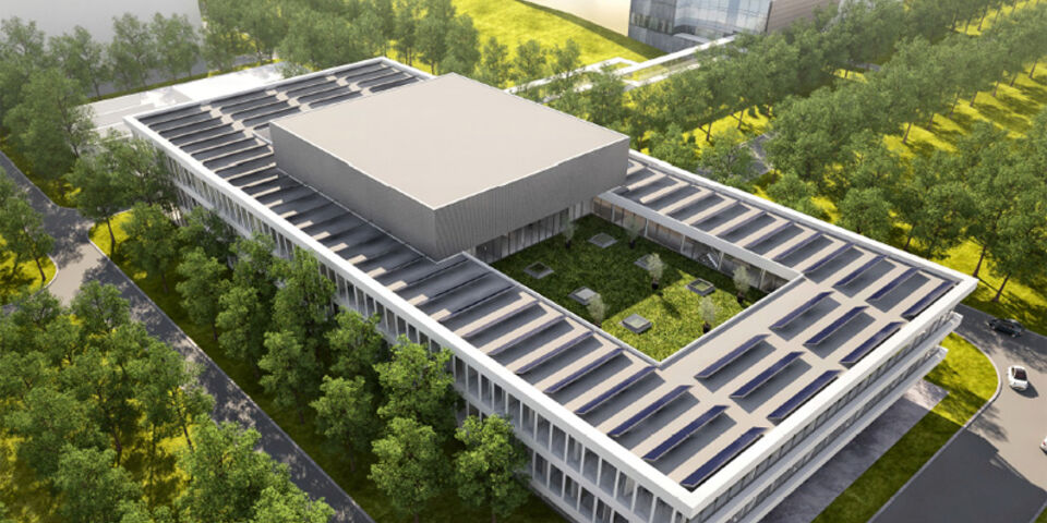 Impressie van het nieuwe pand van FOM op het TU/e-terrein.